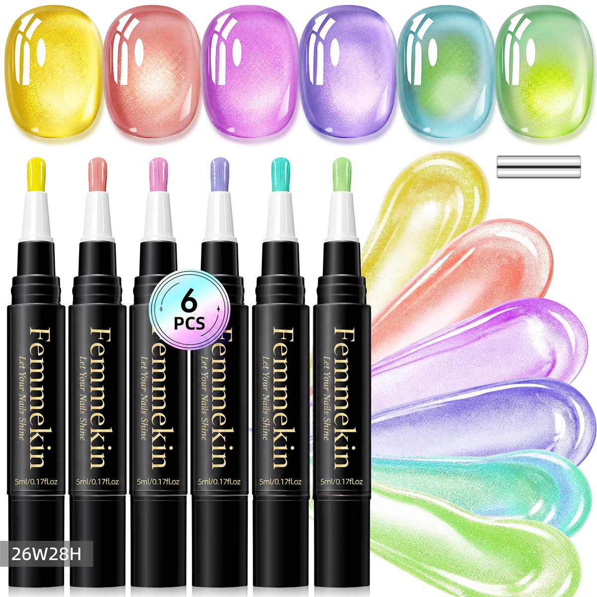 5 in 1 Aurora Gel Nail Polish Pen with Base Color and Top Coat