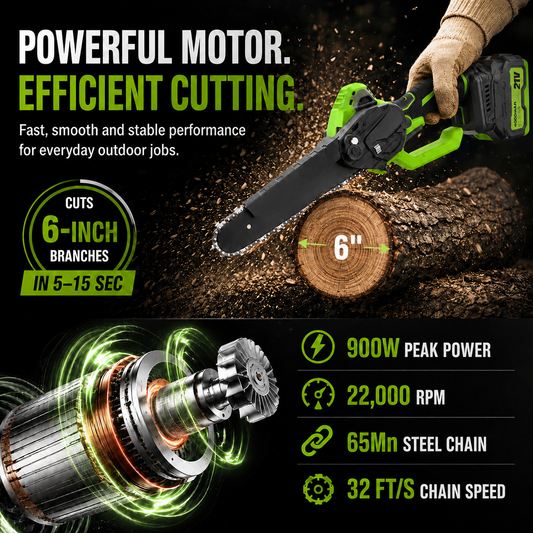 ⚡ 21V Cordless Mini Chainsaw – Dual Battery Garden Cutter🔋