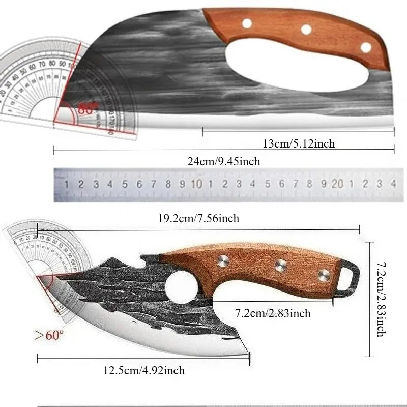 Forged Meat Cleaver Chef Knife Set With Non Slip Handle BOGO