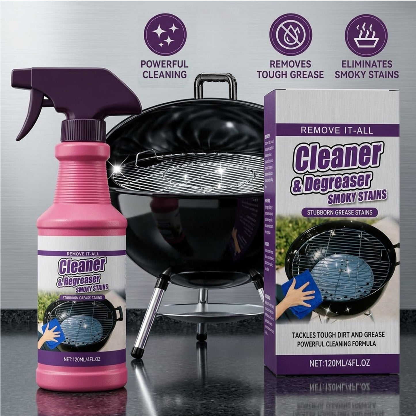Heavy Duty BBQ Grill Cleaner Degreaser Spray for Grease and Smoky Stain Removal