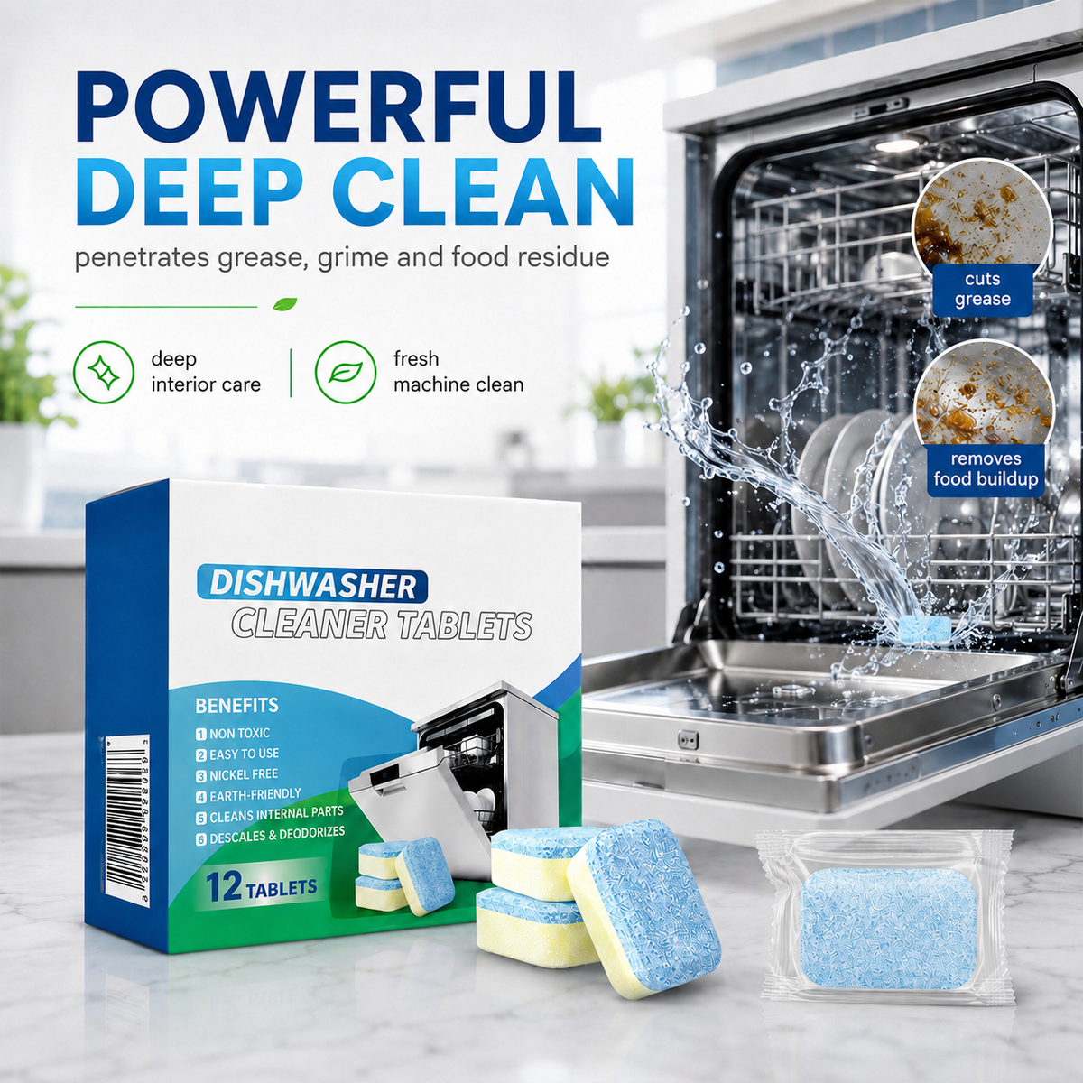 Dishwasher Cleaner Tablets – 12 Pack Deep Clean