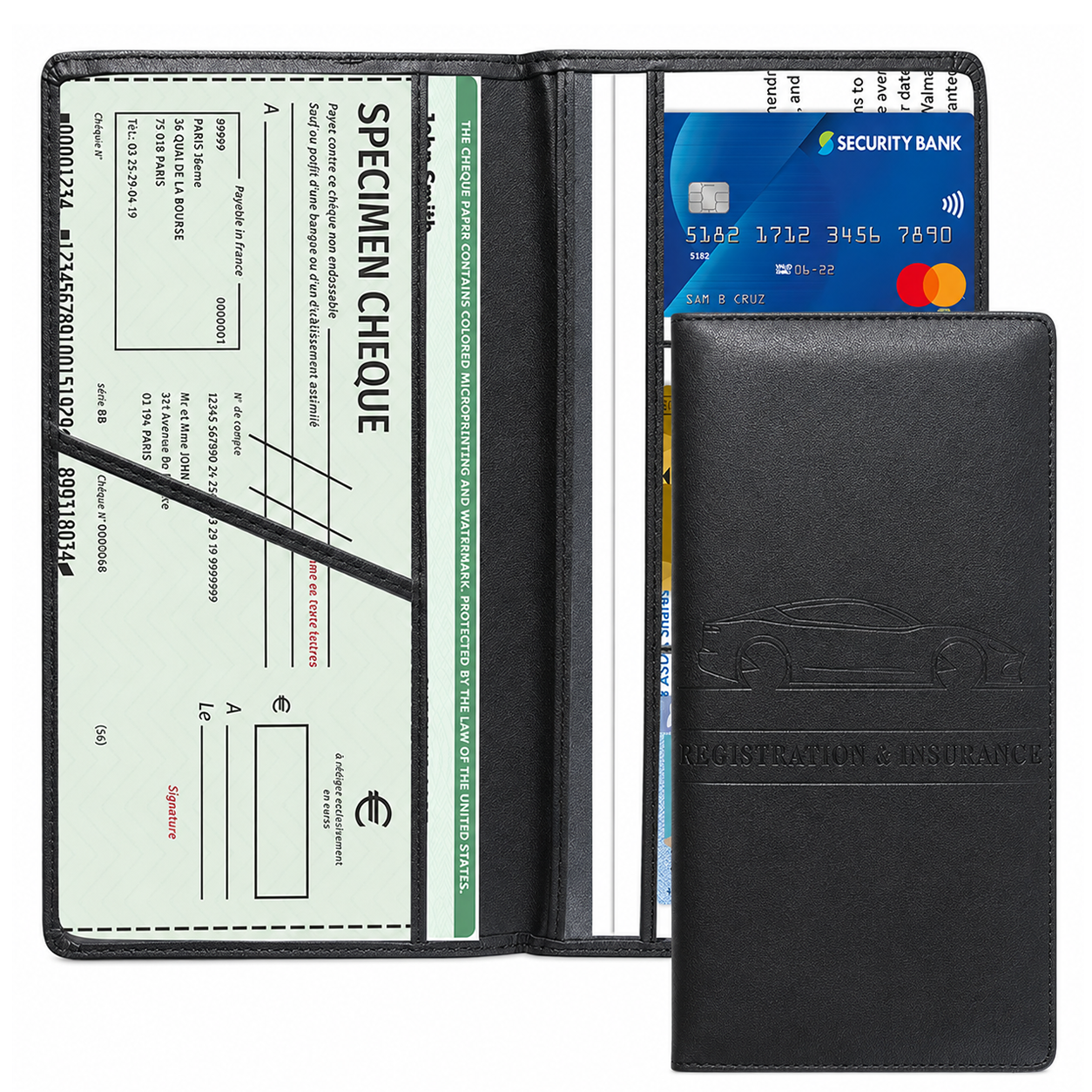 PU Car Registration Insurance Card and Driver License Document Holder