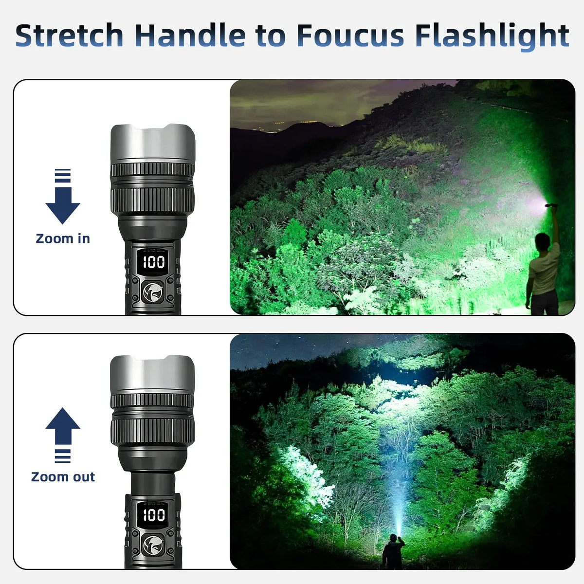 2-in-1 Rechargeable Flashlight & Power Bank (Zoomable, Waterproof)