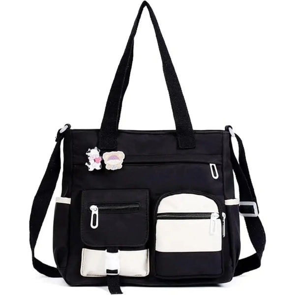 👜 Multi‑Pocket Canvas Tote Bag - Crossbody Shoulder Bag for School Work Travel