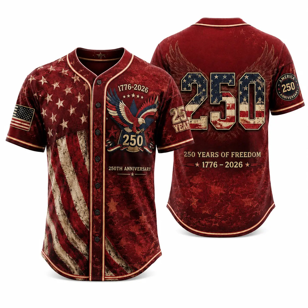 USA 250th Anniversary Baseball Jersey – Patriotic Eagle Button Shirt Plus Size Friendly