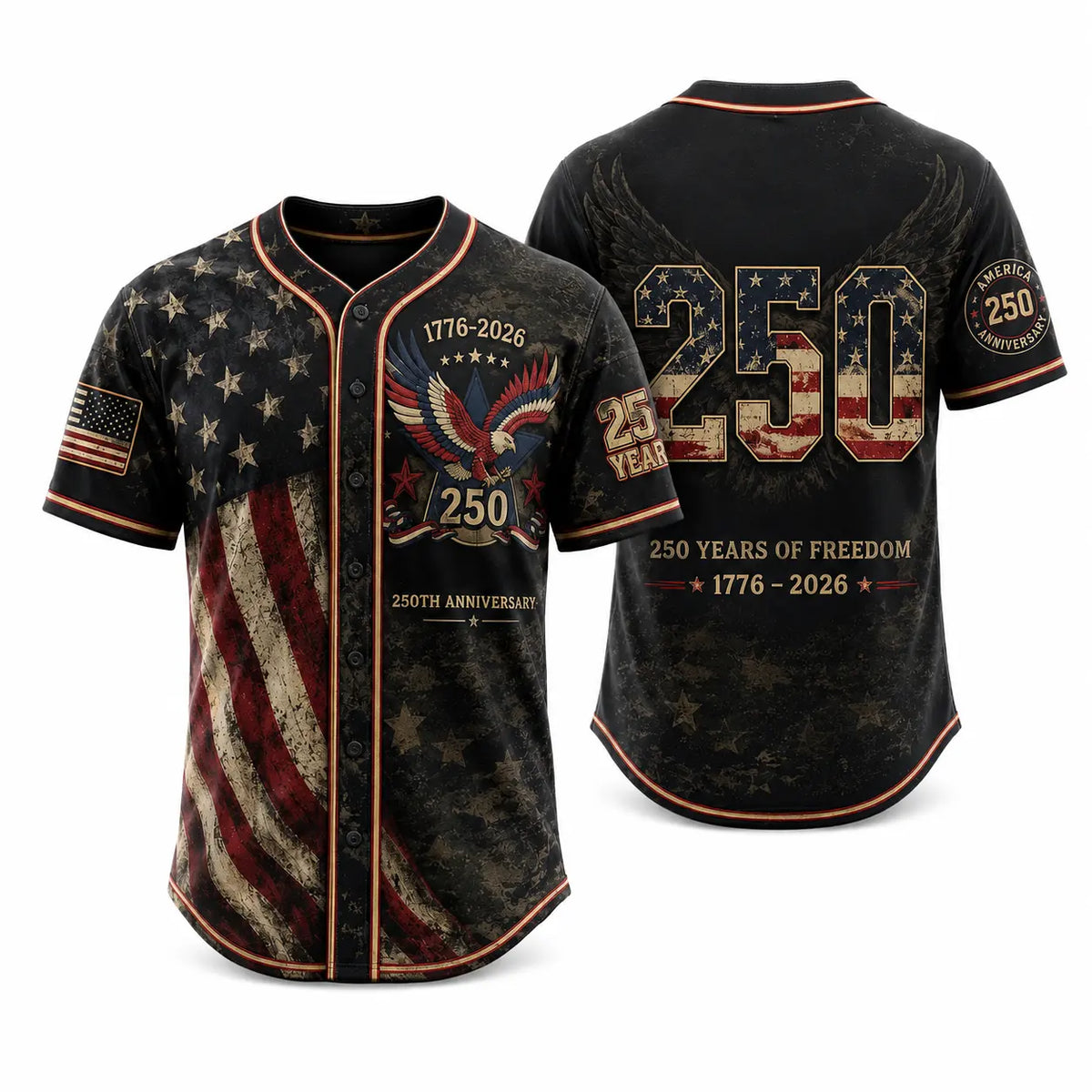 USA 250th Anniversary Baseball Jersey – Patriotic Eagle Button Shirt Plus Size Friendly