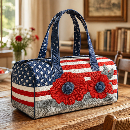 Patriotic Floral Flag Tote Bag | Quilted Travel Duffel