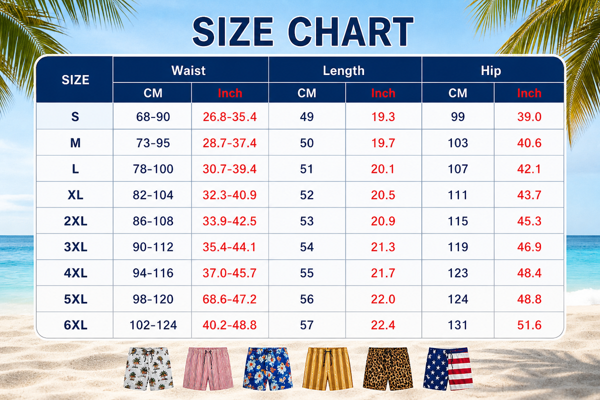 Men's Quick Dry Printed Swim Trunks with Pockets and Drawstring
