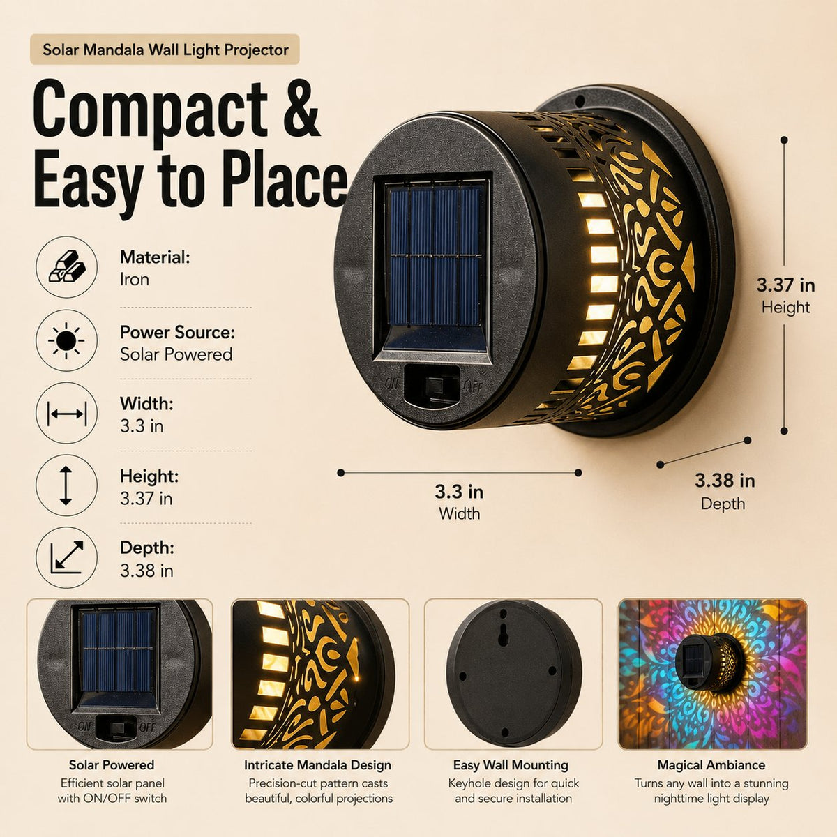 Solar Pattern Shadow Light for Garden Fence and Patio Decor