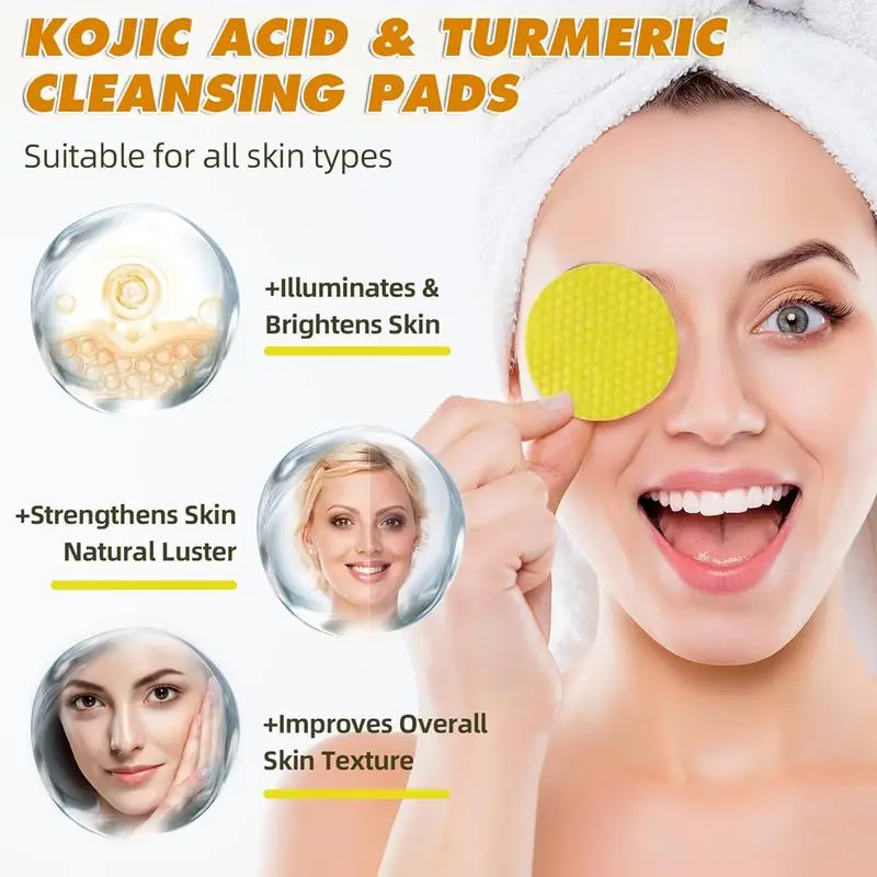 Turmeric and Kojic Acid Facial Cleansing Pads for Deep Cleansing 20 Count