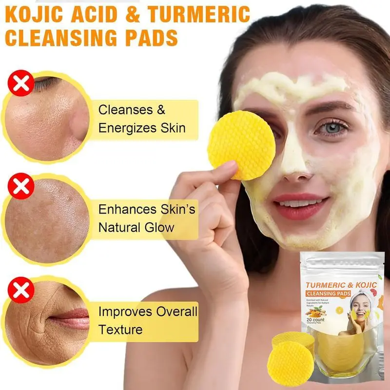 Turmeric and Kojic Acid Facial Cleansing Pads for Deep Cleansing 20 Count