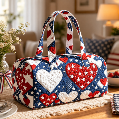 Patriotic Floral Flag Tote Bag | Quilted Travel Duffel