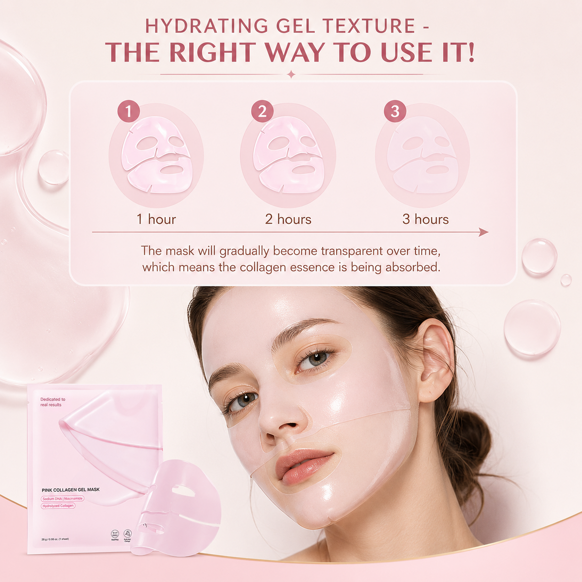 Pink Collagen Gel Face Mask 4 Sheets