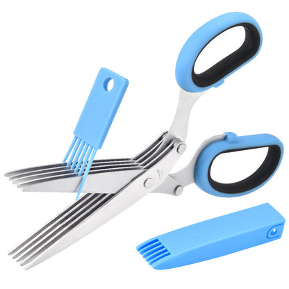 5 Blade Stainless Steel Herb Scissors with Cleaning Brush