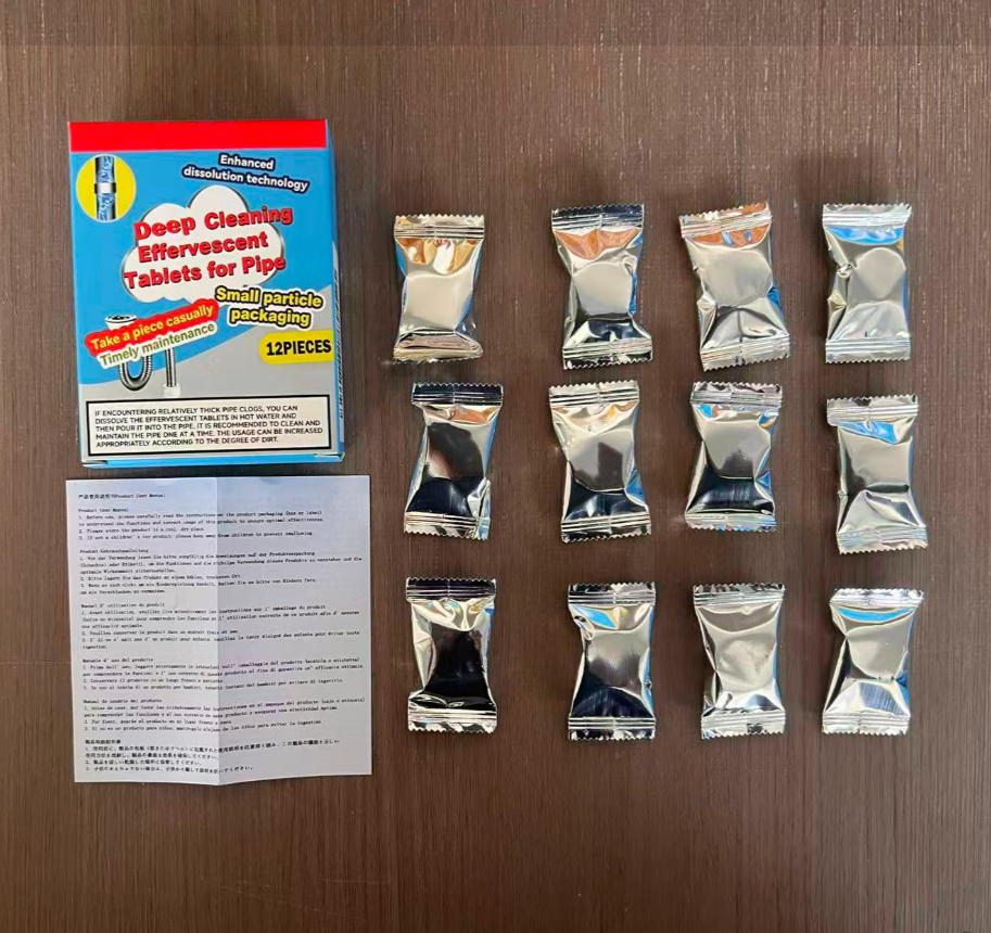 Powerful Cleaning Effervescent Tablets for Pipe 12PCS-  Fast Dissolve Hair Grease Clogs, Deodorizing Antibacterial Pipe Cleaner for Sink Toilet Floor Drain