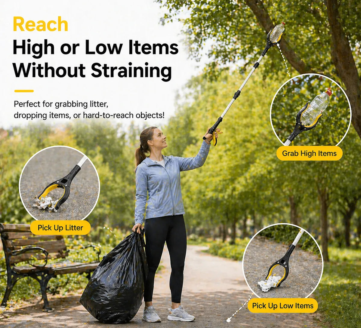 43'' Extra Long Grabber Reacher Tool – Heavy Duty with 360° Rotating Jaw & Magnets