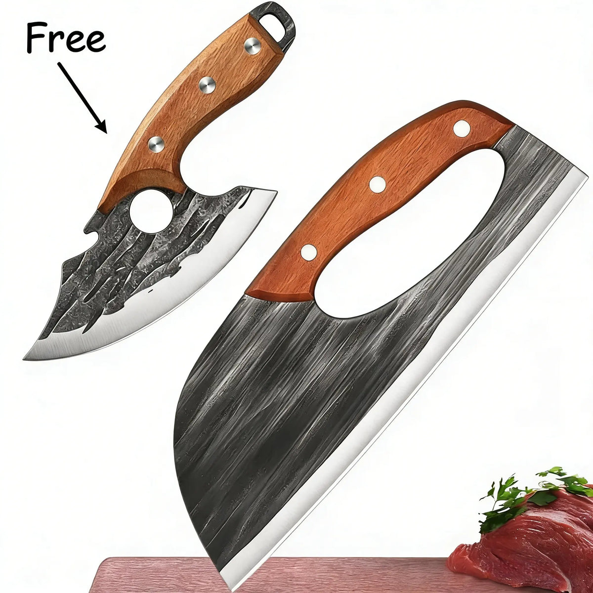 Forged Meat Cleaver Chef Knife Set With Non Slip Handle BOGO