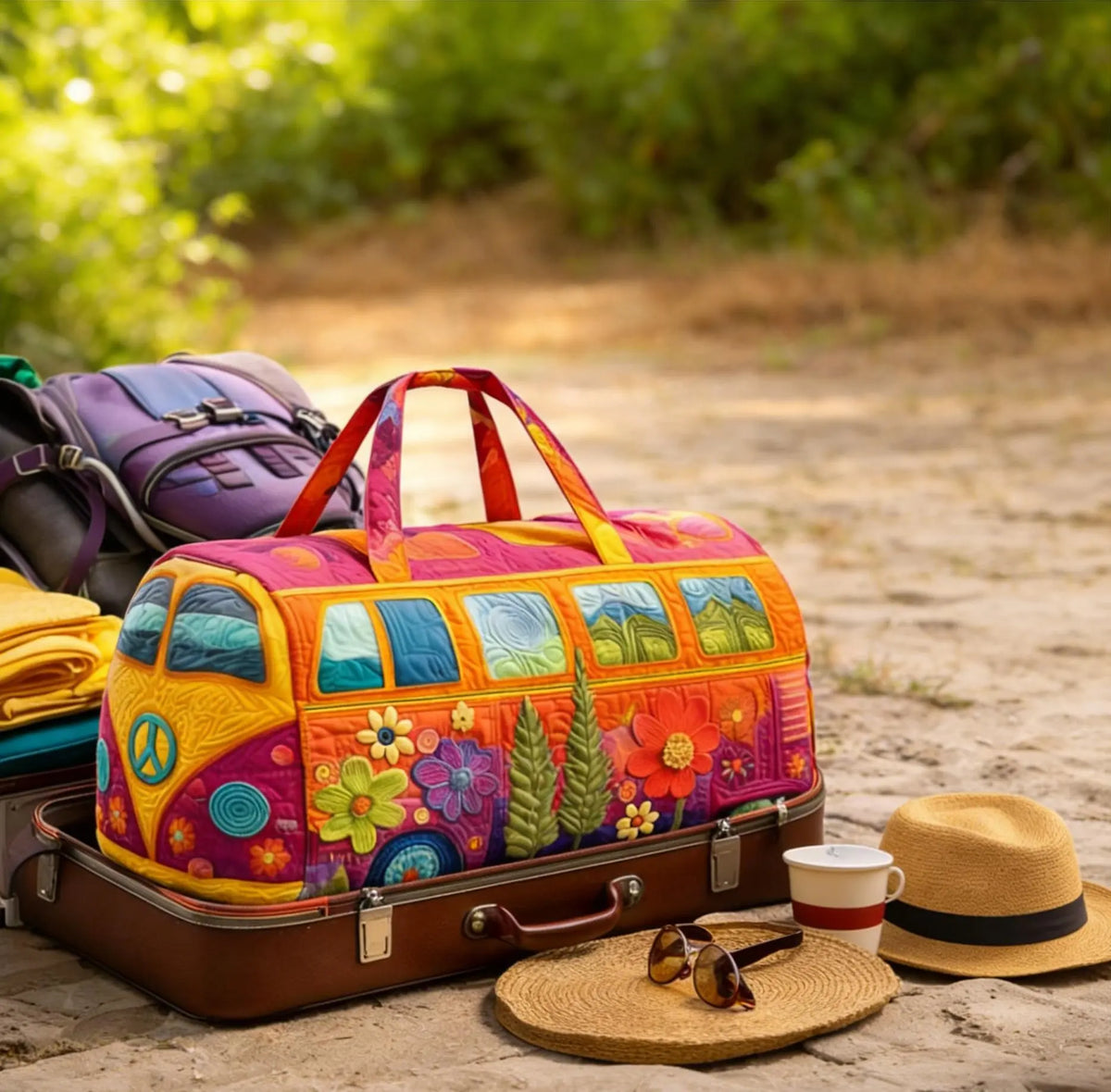 Unisex Boho Quilted Travel Bag Lightweight Weekender
