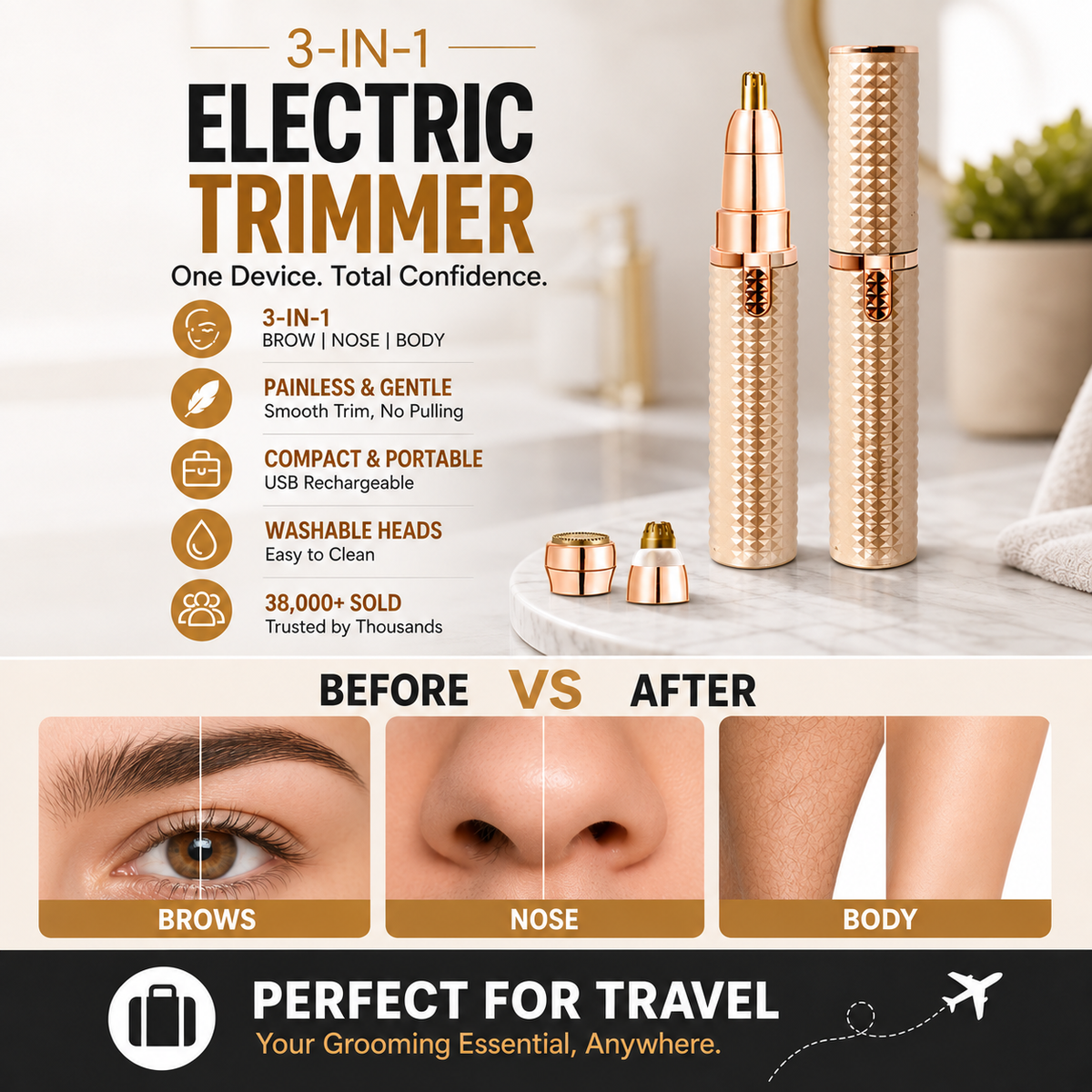 ✂️ 2026 Sale — Over 38,000 Sold!🔥 Portable Electric Eyebrow Trimmer – Interchangeable Heads 🪒