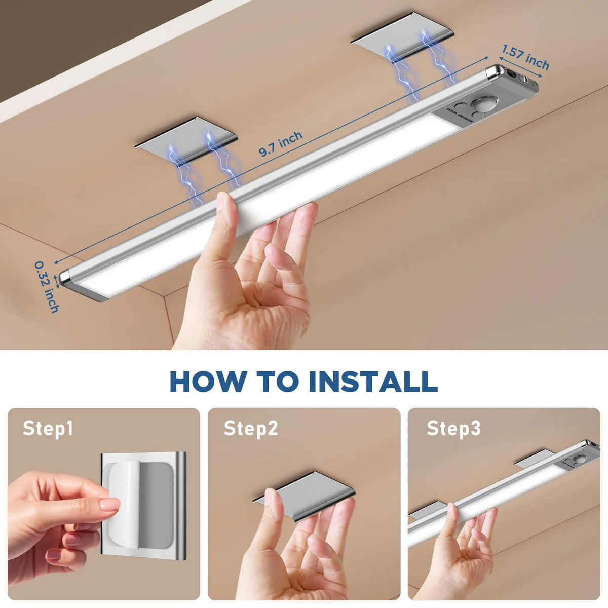 Motion Sensor Under Cabinet Lights - Dimmable & Rechargeable