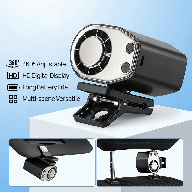 【Summer Survivals 】Joytutus Car Clip-On Fan, Car Accessories, Portable Fan with LED Display, 360° Rotation, 100-Speed Stepless Adjustment, USB-Rechargeable Charging Button , Cars Accessories
