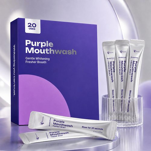 Purple Mint Mouthwash Sachets Alcohol Free Travel Fresh Breath Rinse 20 Pack