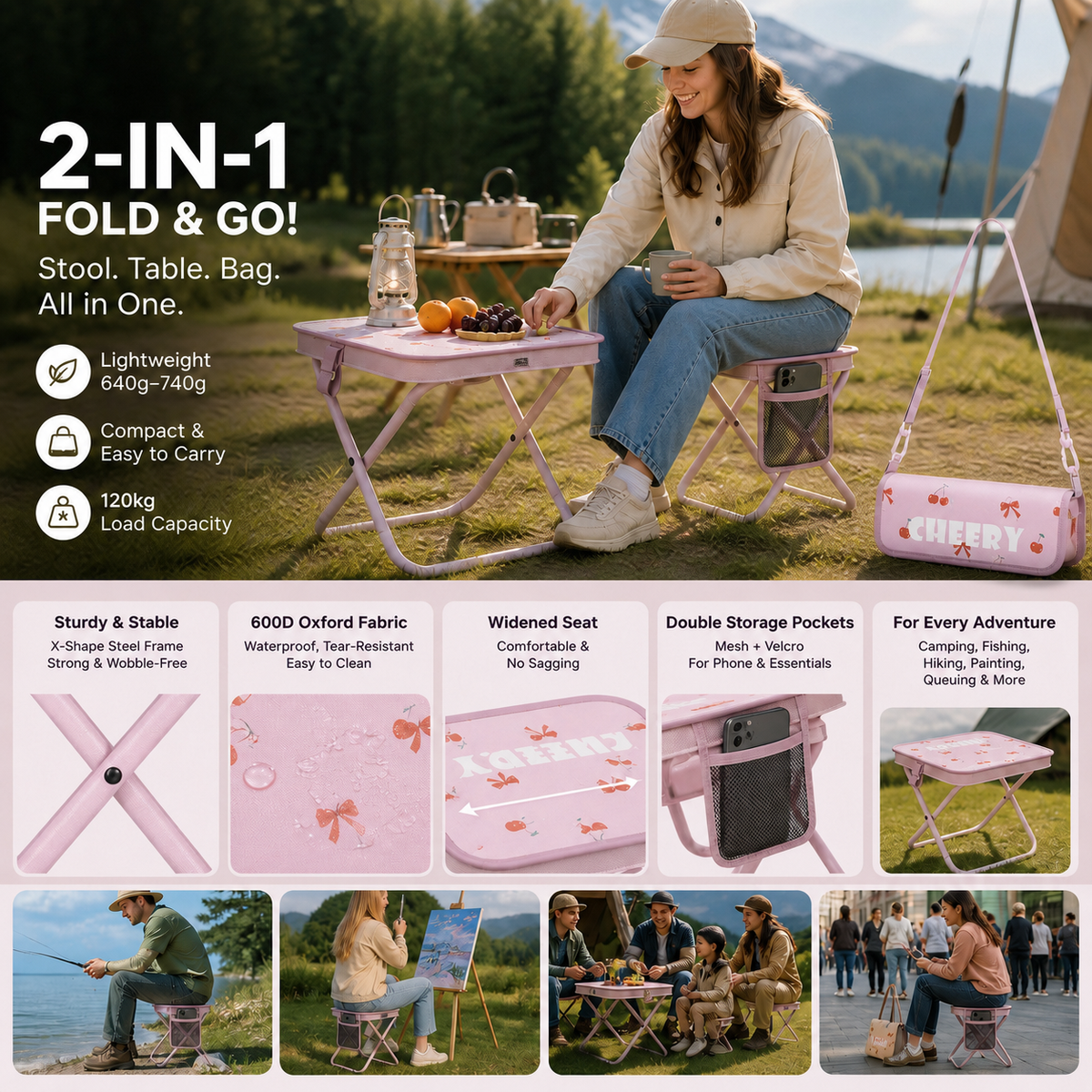 2 in 1 Portable Folding Outdoor Chair & Carry Bag