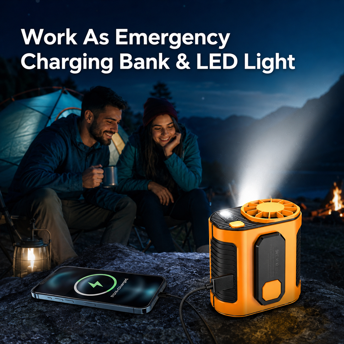 Portable Rechargeable Waist Fan with Power Bank & LED Light