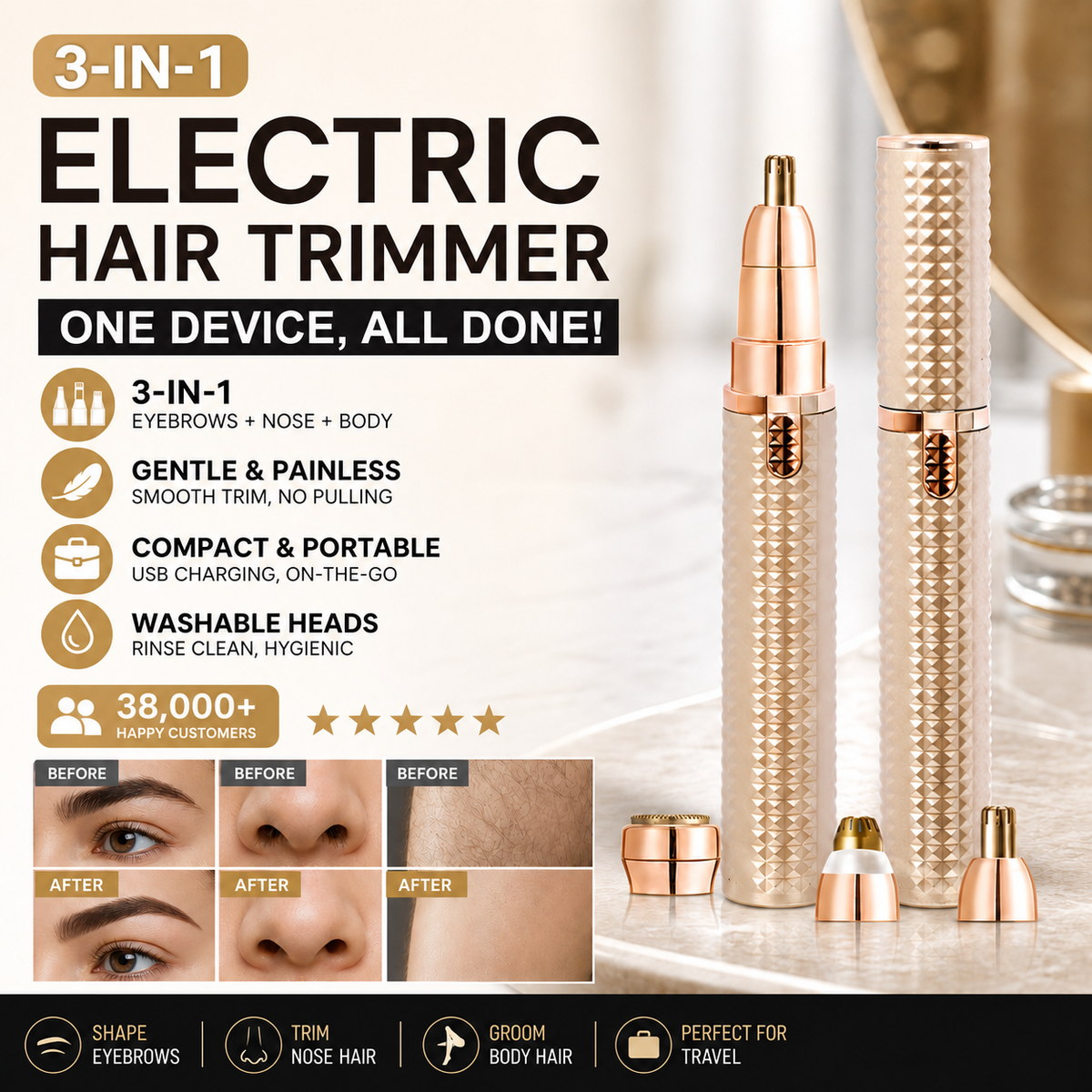 ✂️ 2026 Sale — Over 38,000 Sold!🔥 Portable Electric Eyebrow Trimmer – Interchangeable Heads 🪒