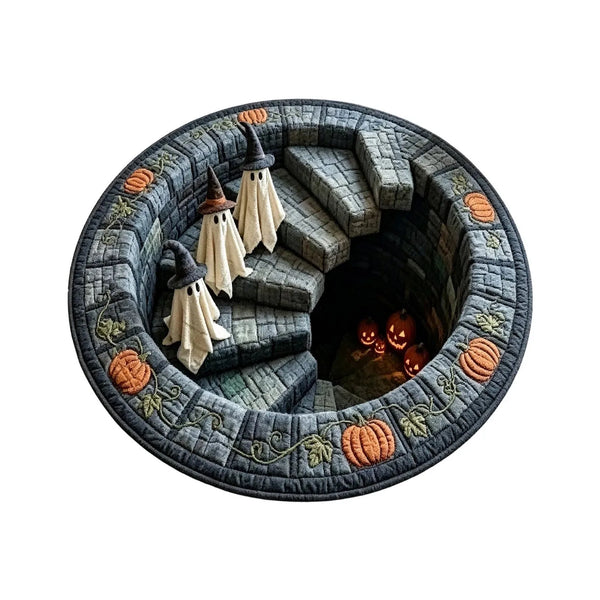 3D Haunted Stairway Round Halloween Rug