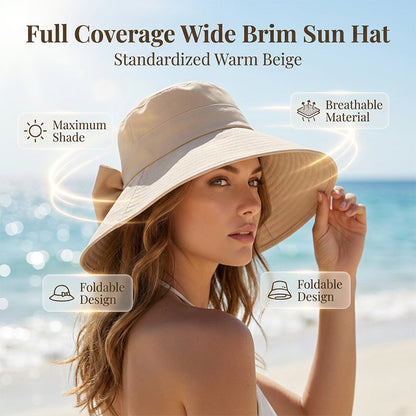 👒 Women’s Bowknot Wide Brim Foldable Sun Hat for 360° Sun Protection