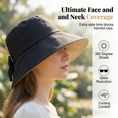 👒 Women’s Bowknot Wide Brim Foldable Sun Hat for 360° Sun Protection