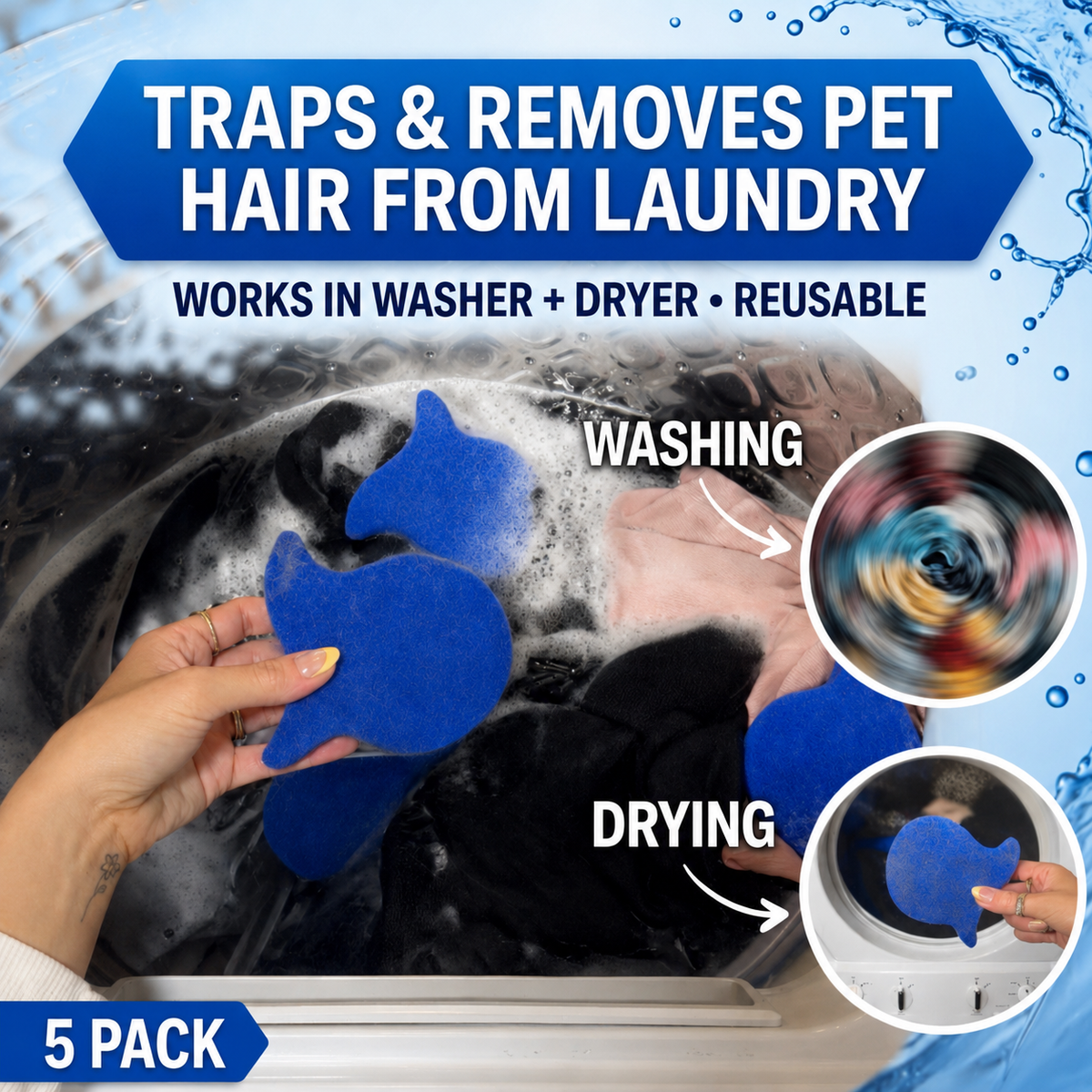 Laundry Pet Hair Removal Fish - 5 Pack